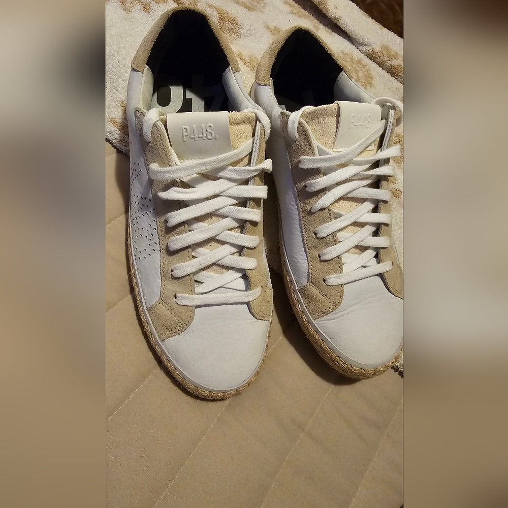 P448 White and Tan Sneakers NWOT